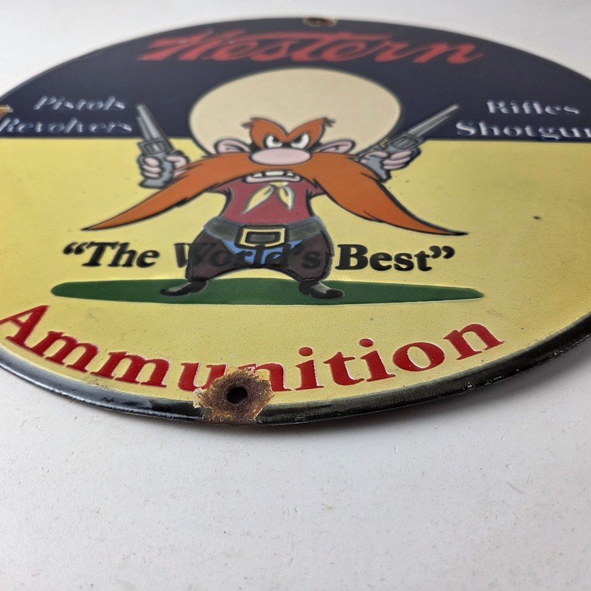 Vintage Western Ammo Firearms Sign - Gun Shop Porcelain Gas Station Pump Sign - Image 10