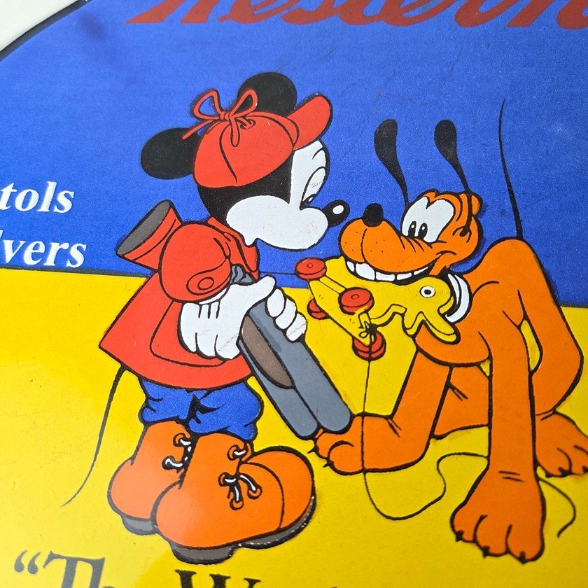 Vintage Western Ammo Firearms Sign - Mickey Gun Shop Porcelain Gas Pump Sign - Image 3