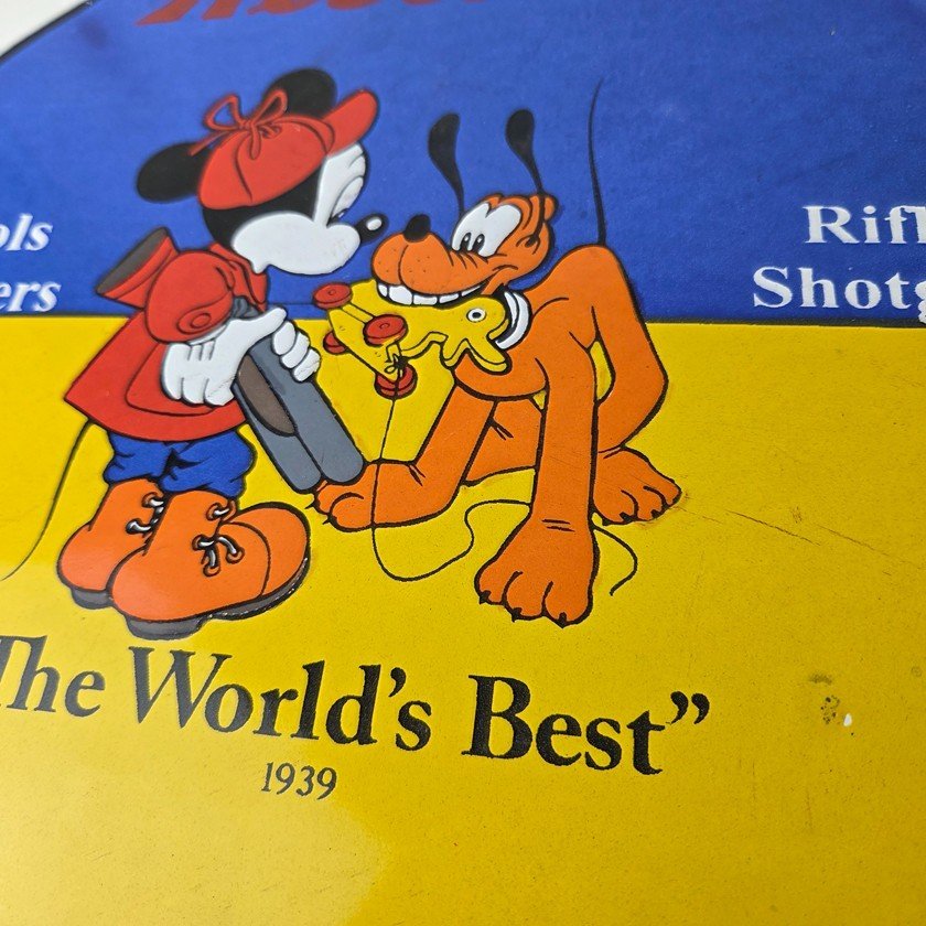 Vintage Western Ammo Firearms Sign - Mickey Gun Shop Porcelain Gas Pump Sign - Image 4