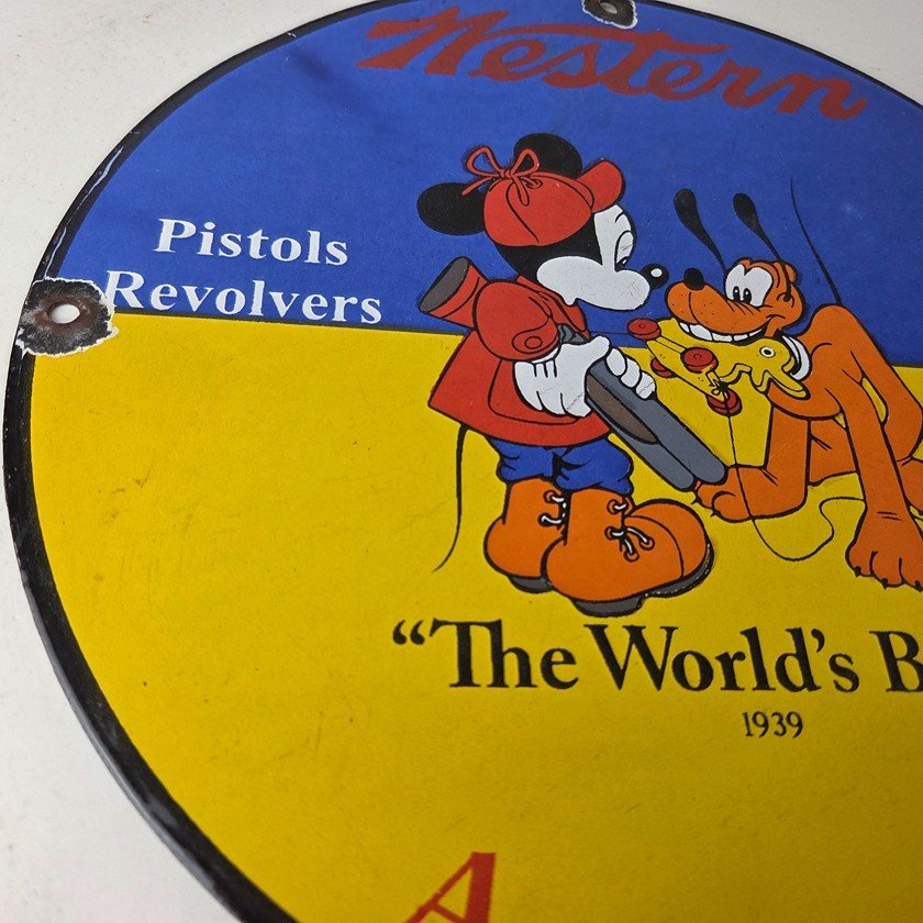 Vintage Western Ammo Firearms Sign - Mickey Gun Shop Porcelain Gas Pump Sign - Image 6