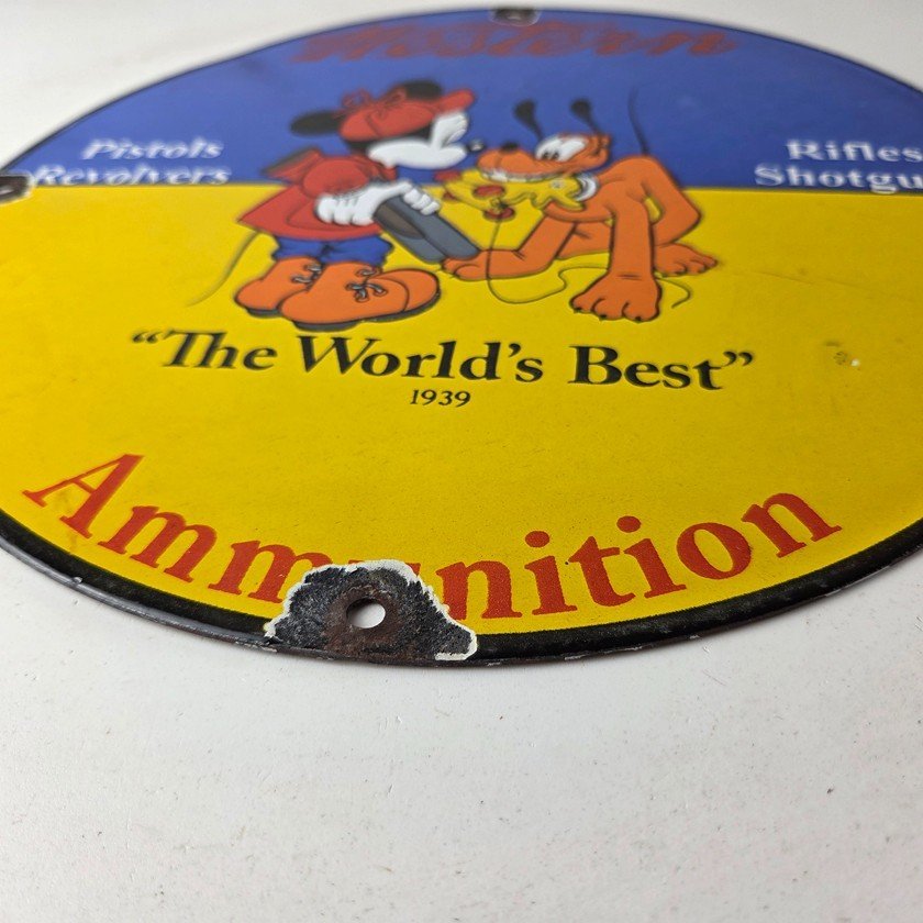 Vintage Western Ammo Firearms Sign - Mickey Gun Shop Porcelain Gas Pump Sign - Image 10