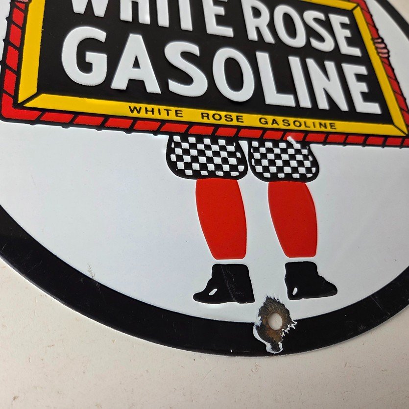 Vintage White Rose Gasoline Sign - En Ar Co Motor Oil Gas Station Pump Sign - Image 11