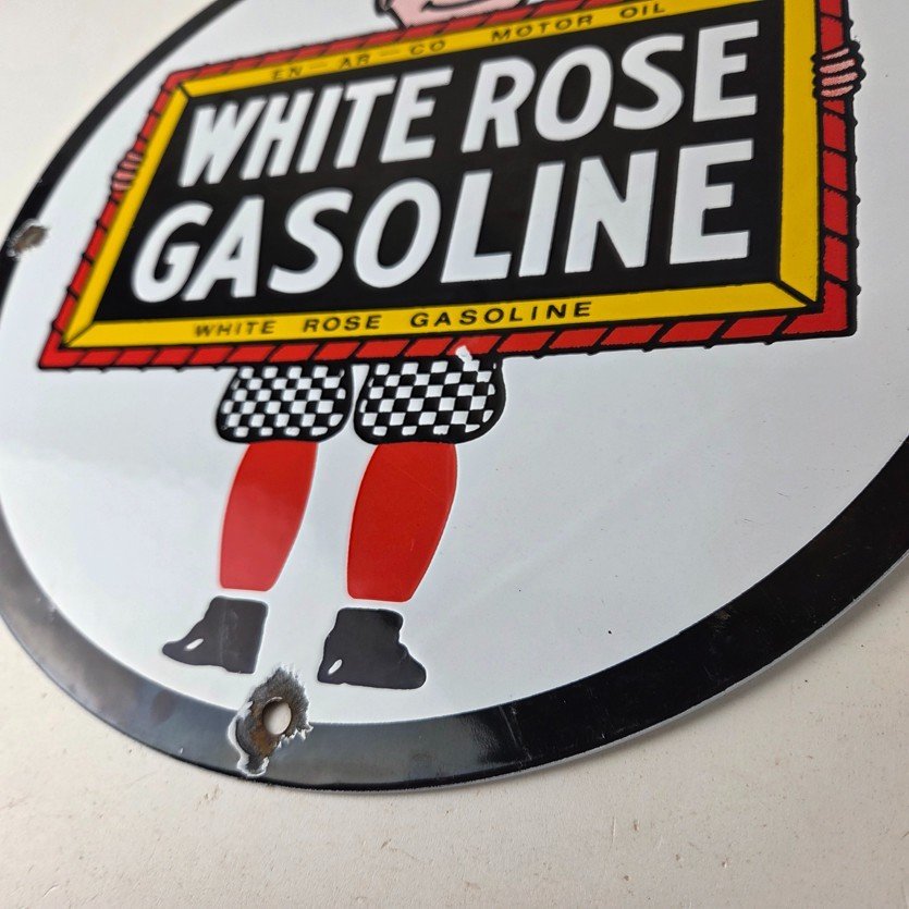 Vintage White Rose Gasoline Sign - En Ar Co Motor Oil Gas Station Pump Sign - Image 14