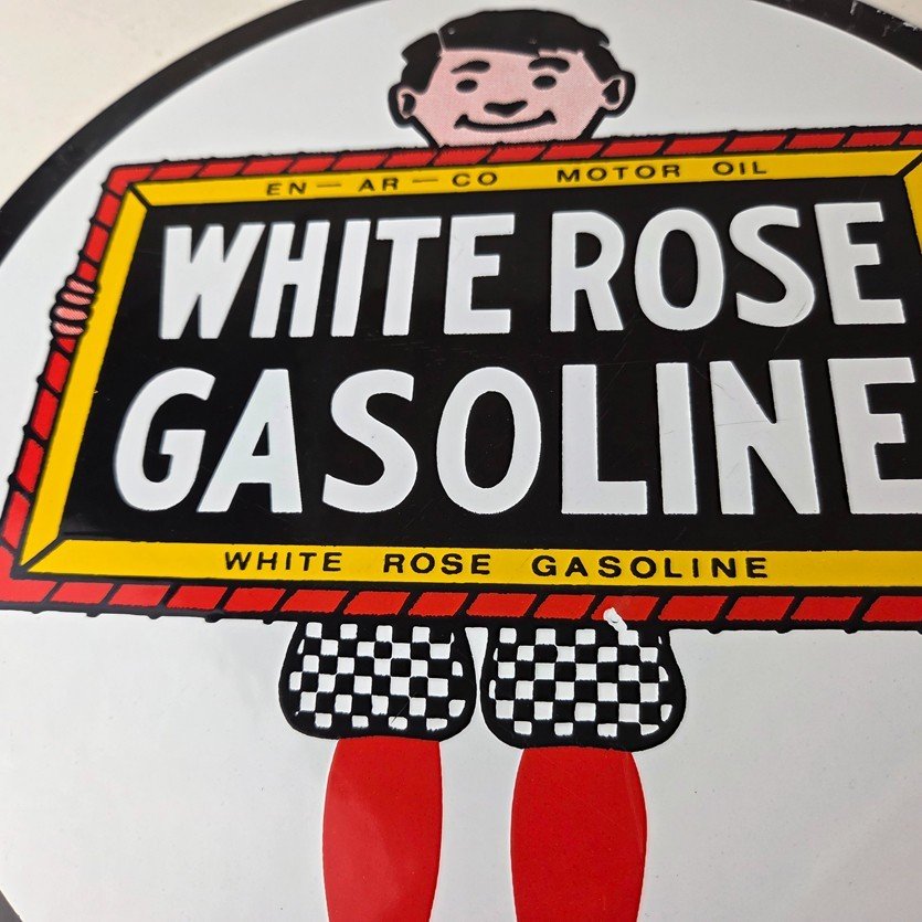 Vintage White Rose Gasoline Sign - En Ar Co Motor Oil Gas Station Pump Sign - Image 4
