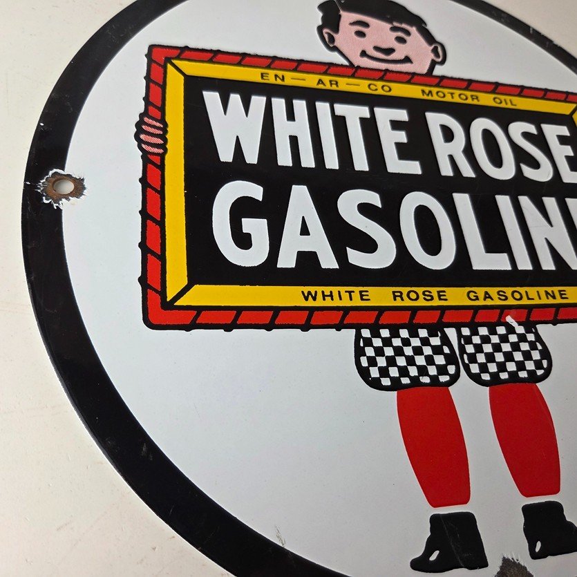 Vintage White Rose Gasoline Sign - En Ar Co Motor Oil Gas Station Pump Sign - Image 6