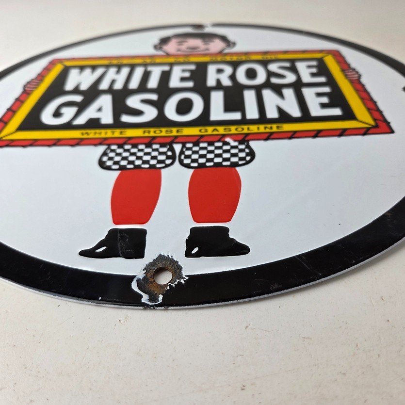 Vintage White Rose Gasoline Sign - En Ar Co Motor Oil Gas Station Pump Sign - Image 10