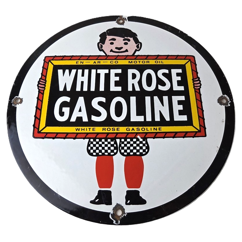 Vintage White Rose Gasoline Sign - En Ar Co Motor Oil Gas Station Pump Sign
