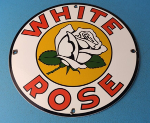 Vintage White Rose Gasoline Sign Texas Service Station Gas Oil Pump Plate Sign 305860738274