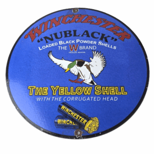 Vintage Winchester Sign - Nublack Ammo Porcelain Firearms Shot Gun Gas Pump Sign