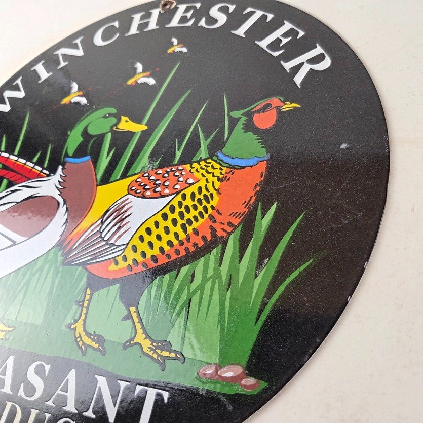 Vintage Winchester Sign - Pheasant Hunting Shot Gun Gas Oil Cabin Porcelain Sign - Image 13
