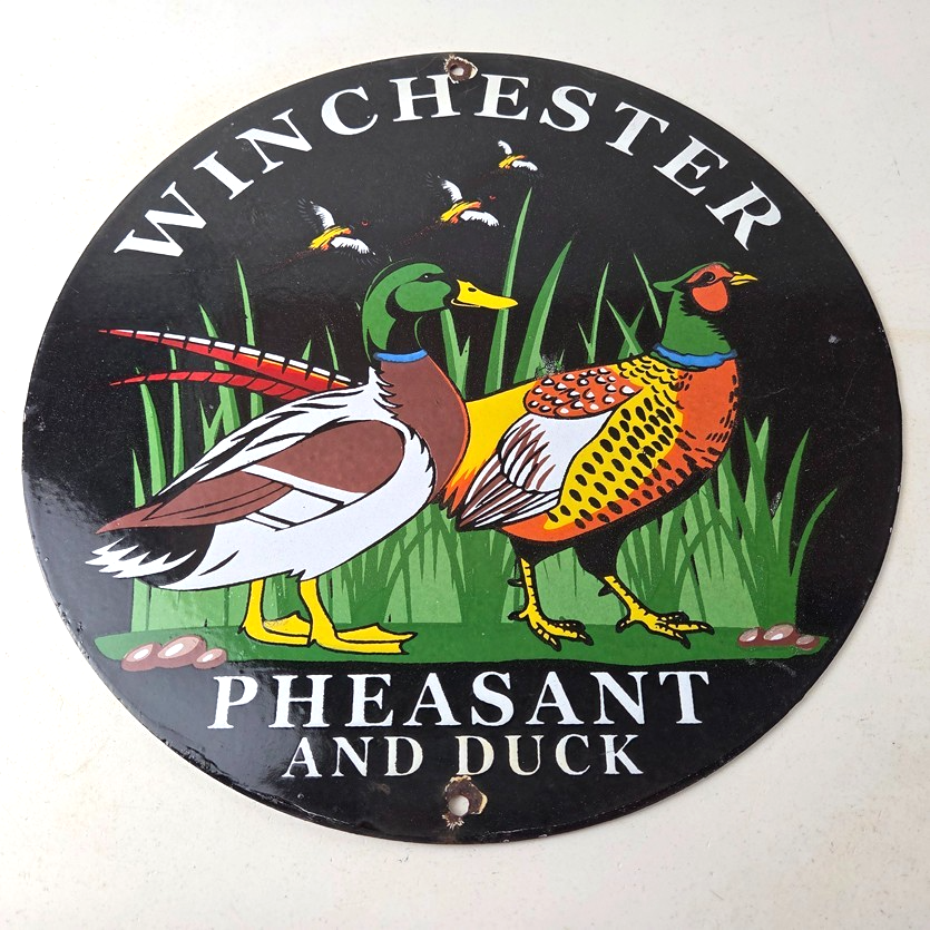 Vintage Winchester Sign - Pheasant Hunting Shot Gun Gas Oil Cabin Porcelain Sign - Image 15