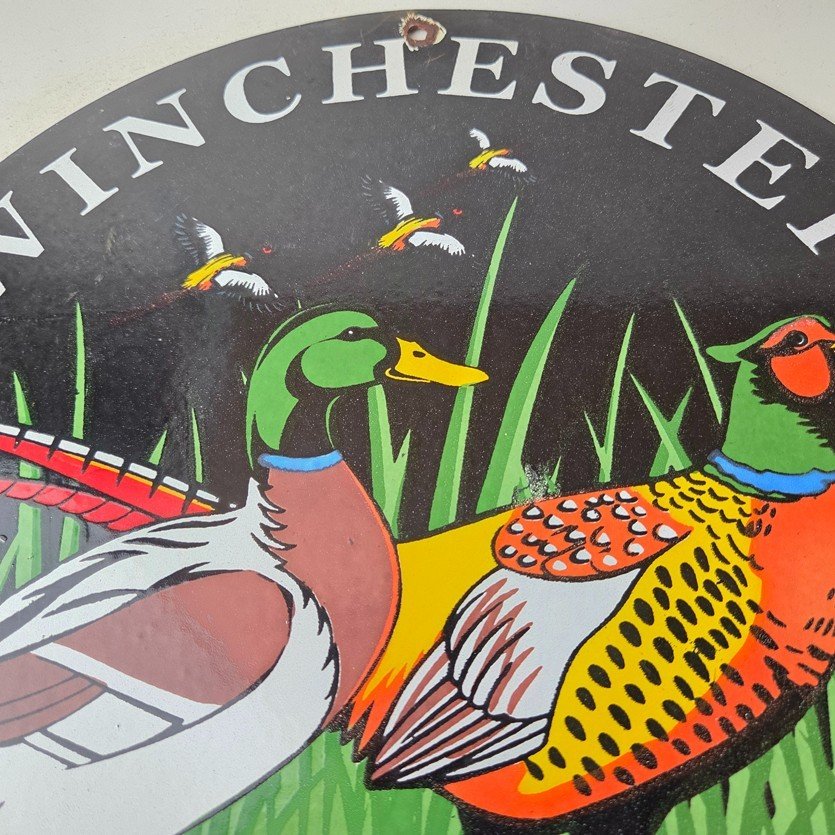 Vintage Winchester Sign - Pheasant Hunting Shot Gun Gas Oil Cabin Porcelain Sign - Image 3