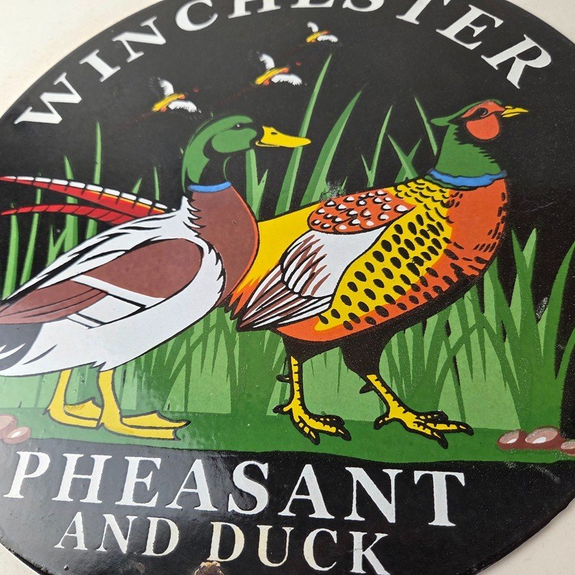 Vintage Winchester Sign - Pheasant Hunting Shot Gun Gas Oil Cabin Porcelain Sign - Image 4