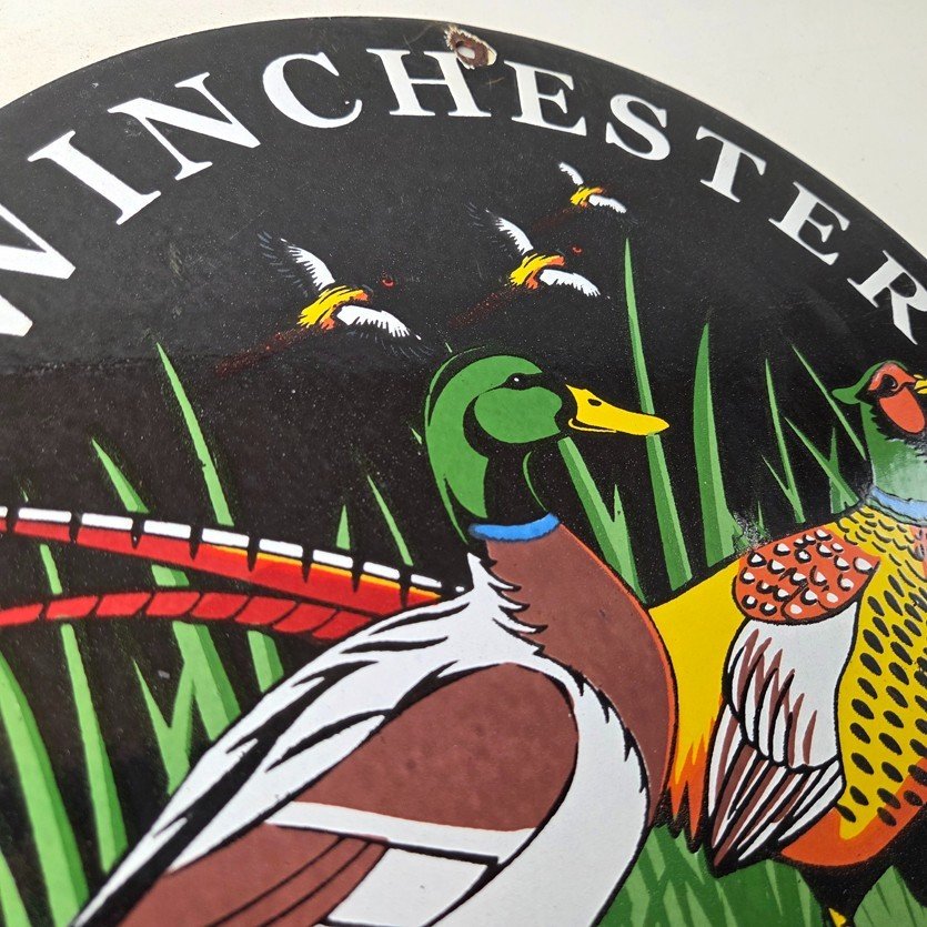 Vintage Winchester Sign - Pheasant Hunting Shot Gun Gas Oil Cabin Porcelain Sign - Image 5