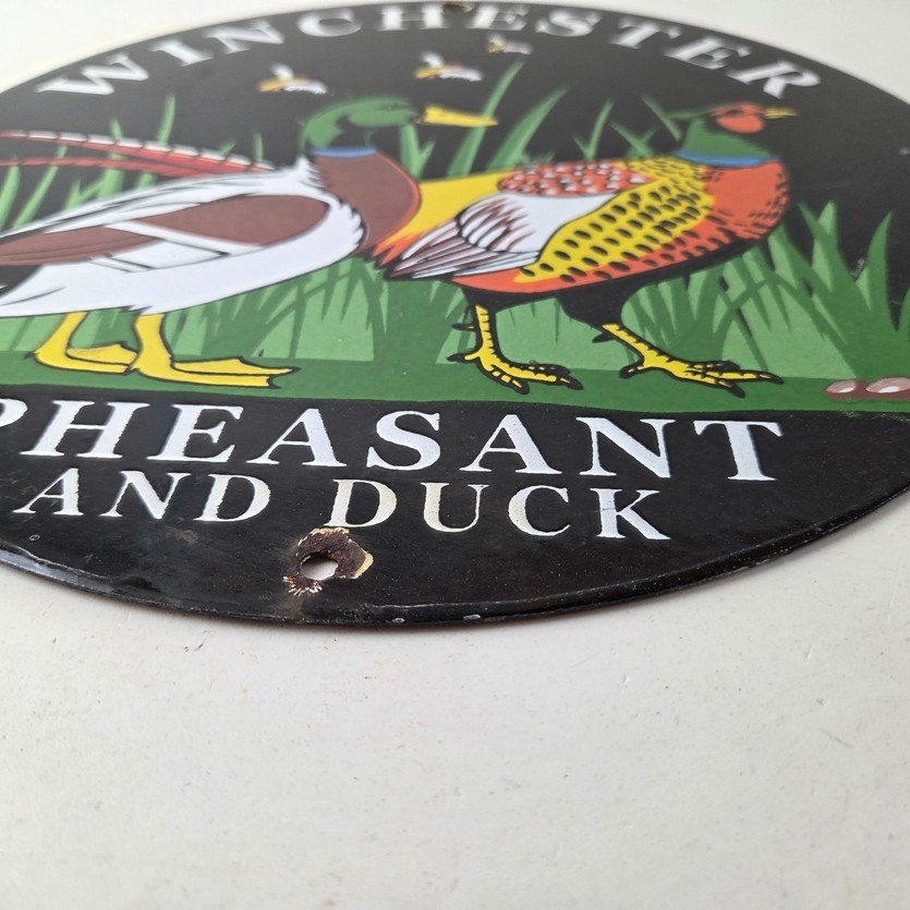 Vintage Winchester Sign - Pheasant Hunting Shot Gun Gas Oil Cabin Porcelain Sign - Image 10