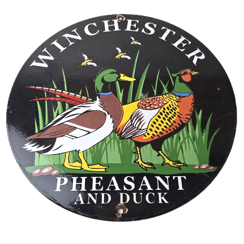 Vintage Winchester Sign - Pheasant Hunting Shot Gun Gas Oil Cabin Porcelain Sign