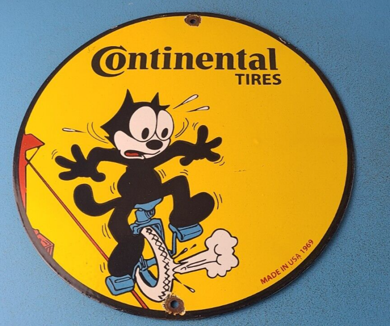 VINTAGE CONTINENTAL TIRES PORCELAIN FELIX CAT SERVICE GAS PUMP PLATE SIGN 306058536545