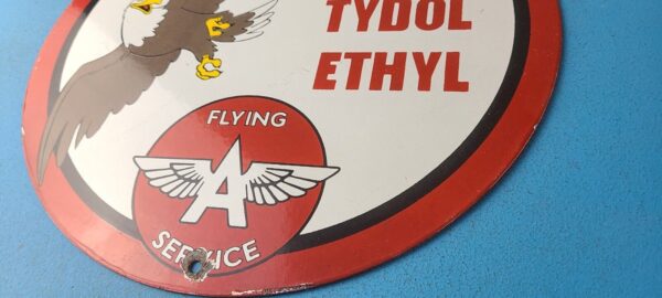 VINTAGE FLYING A GASOLINE PORCELAIN GAS OIL SERVICE ETHYL PUMP PLATE SIGN 305787281805 9