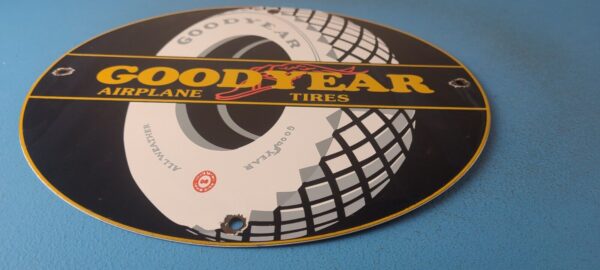 VINTAGE GOODYEAR TIRES PORCELAIN GAS AVIATION AIRPLANE ALL WEATHER SERVICE SIGN 305231778225 10