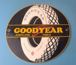 VINTAGE GOODYEAR TIRES PORCELAIN GAS AVIATION AIRPLANE ALL WEATHER SERVICE SIGN 305231778225
