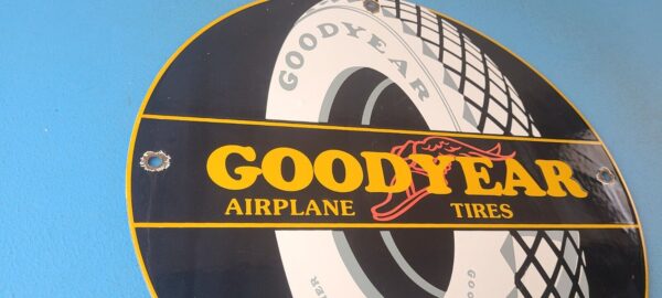 VINTAGE GOODYEAR TIRES PORCELAIN GAS AVIATION AIRPLANE ALL WEATHER SERVICE SIGN 305231778225 5
