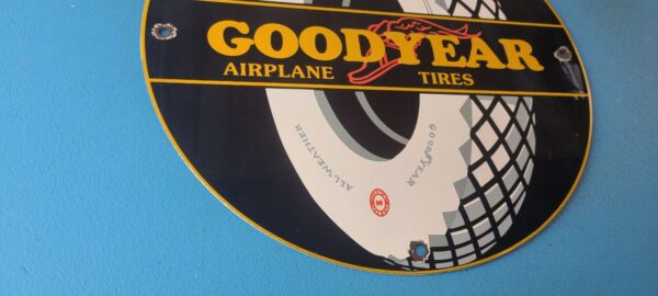 VINTAGE GOODYEAR TIRES PORCELAIN GAS AVIATION AIRPLANE ALL WEATHER SERVICE SIGN 305231778225 6