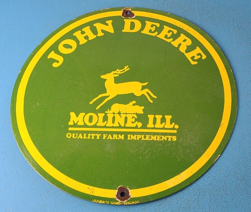 VINTAGE JOHN DEERE PORCELAIN GAS FARM IMPLEMENTS SERVICE SALE TRACTOR 12 SIGN 305844967745