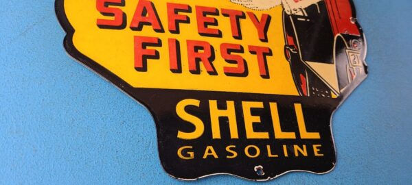 VINTAGE SHELL GASOLINE PORCELAIN SAFETY FIRST GAS SERVICE STATION PUMP SIGN 305753678445 6