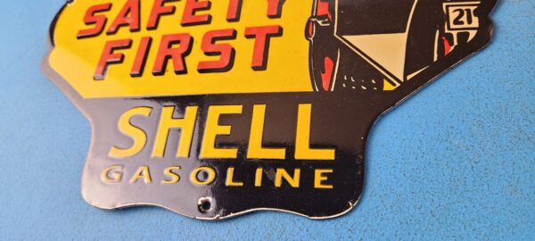 VINTAGE SHELL GASOLINE PORCELAIN SAFETY FIRST GAS SERVICE STATION PUMP SIGN 305753678445 9