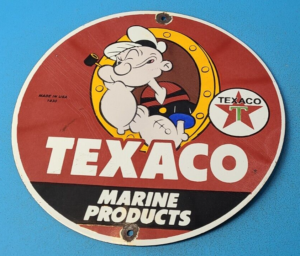 VINTAGE TEXACO GASOLINE PORCELAIN GAS MARINE PUMP PLATE POPEYE 12 SERVICE SIGN 305892288005