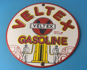 VINTAGE VELTEX GASOLINE PORCELAIN GAS MOTOR OIL SERVICE STATION PUMP PLATE SIGN 305323092835