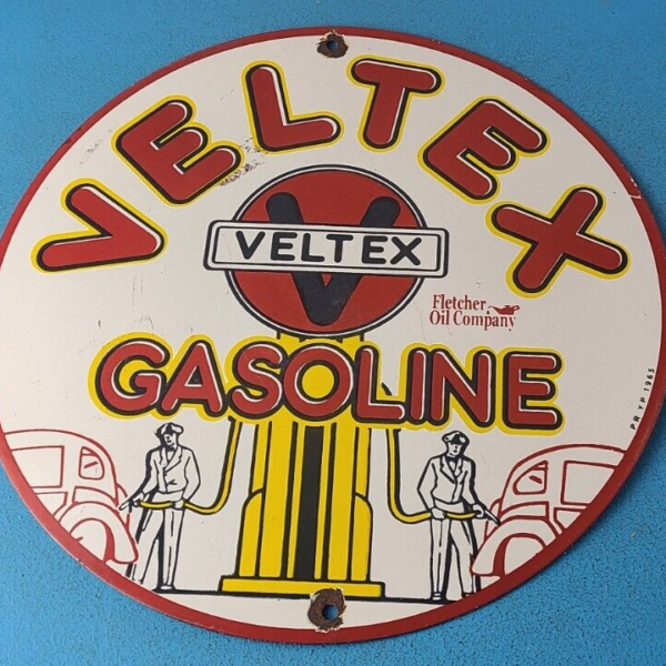 VINTAGE VELTEX GASOLINE PORCELAIN GAS MOTOR OIL SERVICE STATION PUMP PLATE SIGN 305323092835