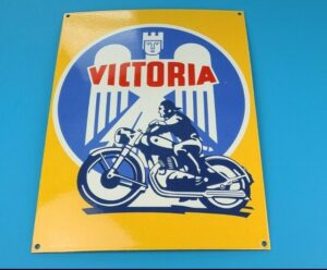 VINTAGE VICTORIA MOTORCYCLE PORCELAIN GAS BIKE SERVICE STATION PUMP PLATE SIGN 305877470335