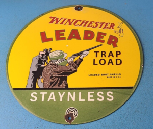 VINTAGE WINCHESTER PORCELAIN LEADER STAYNLESS SHOT GUN SHELLS SALES AMMO SIGN 305848721635