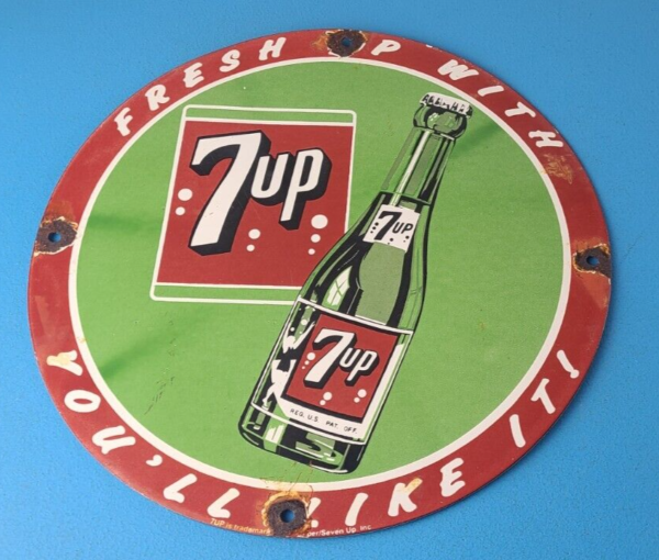 Vintage 7 Up Soda Porcelain Grocery Piggly General Store Gas Oil Pump Plate Sign 305611833435