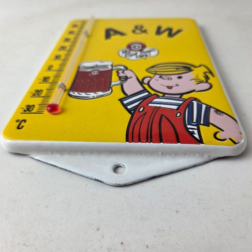 Vintage A&W Root Beer Porcelain Sign - Soda Dennis Gas Pump Ad Thermometer Sign - Image 14