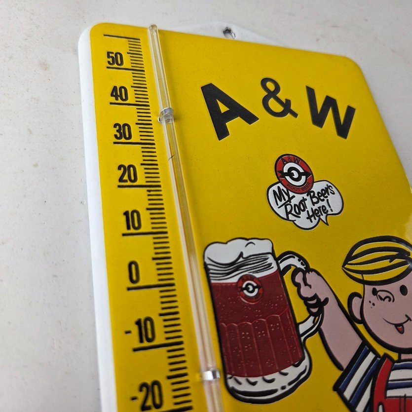 Vintage A&W Root Beer Porcelain Sign - Soda Dennis Gas Pump Ad Thermometer Sign - Image 5