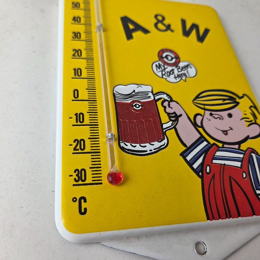 Vintage A&W Root Beer Porcelain Sign - Soda Dennis Gas Pump Ad Thermometer Sign - Image 6