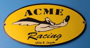 Vintage Acme Racing Porcelain Sign Road Runner Wile E Coyote Gas Pump Sign 305869900045