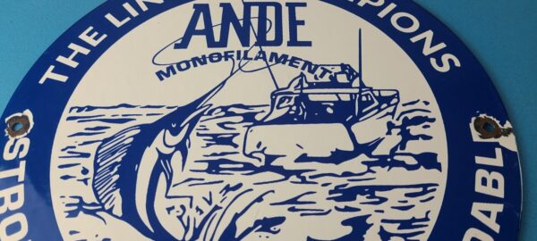 Vintage Ande Monofilament Sign Fishing Line Tackle Gas Service Pump Sign 305884977195 3