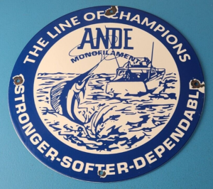 Vintage Ande Monofilament Sign Fishing Line Tackle Gas Service Pump Sign 305884977195