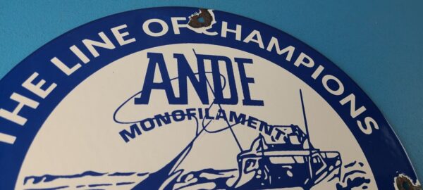 Vintage Ande Monofilament Sign Fishing Line Tackle Gas Service Pump Sign 305884977195 4