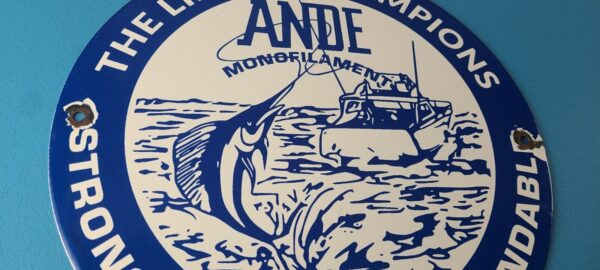 Vintage Ande Monofilament Sign Fishing Line Tackle Gas Service Pump Sign 305884977195 5