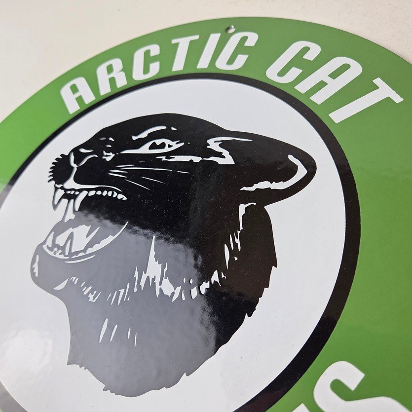Vintage Arctic Cat Snowmobiles Sign - Sales Winter Sled Porcelain Gas Pump Sign - Image 12