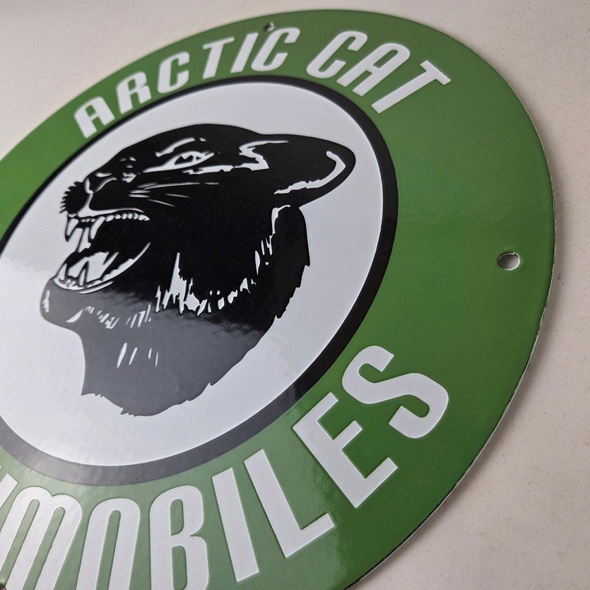 Vintage Arctic Cat Snowmobiles Sign - Sales Winter Sled Porcelain Gas Pump Sign - Image 13