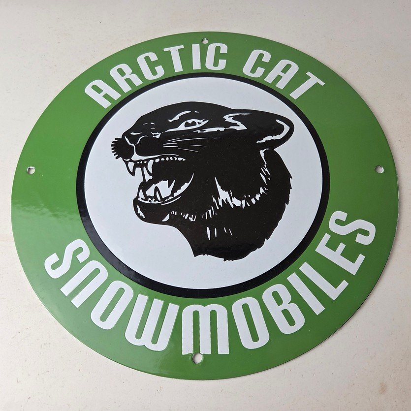 Vintage Arctic Cat Snowmobiles Sign - Sales Winter Sled Porcelain Gas Pump Sign - Image 15