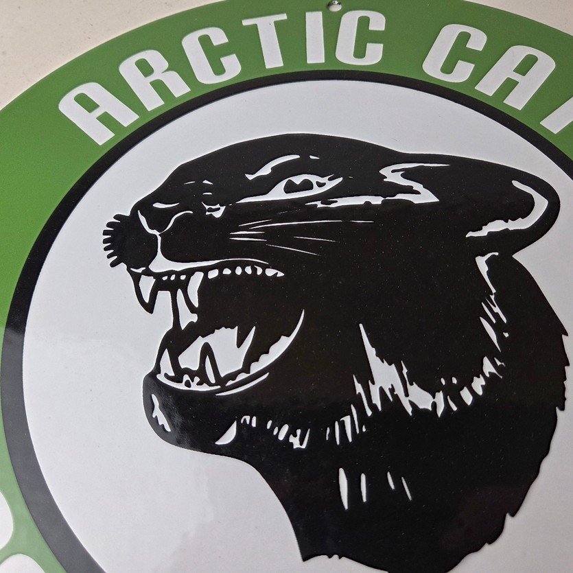 Vintage Arctic Cat Snowmobiles Sign - Sales Winter Sled Porcelain Gas Pump Sign - Image 3