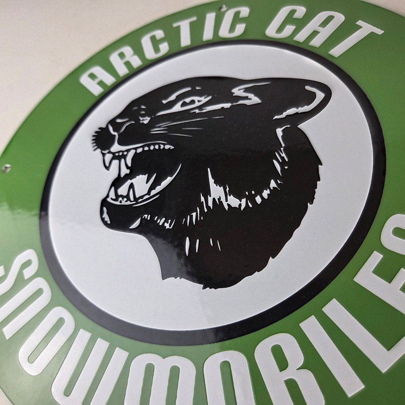 Vintage Arctic Cat Snowmobiles Sign - Sales Winter Sled Porcelain Gas Pump Sign - Image 4
