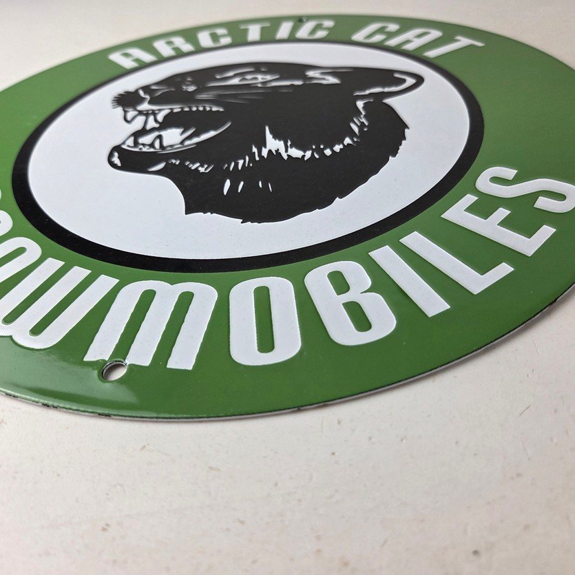 Vintage Arctic Cat Snowmobiles Sign - Sales Winter Sled Porcelain Gas Pump Sign - Image 10