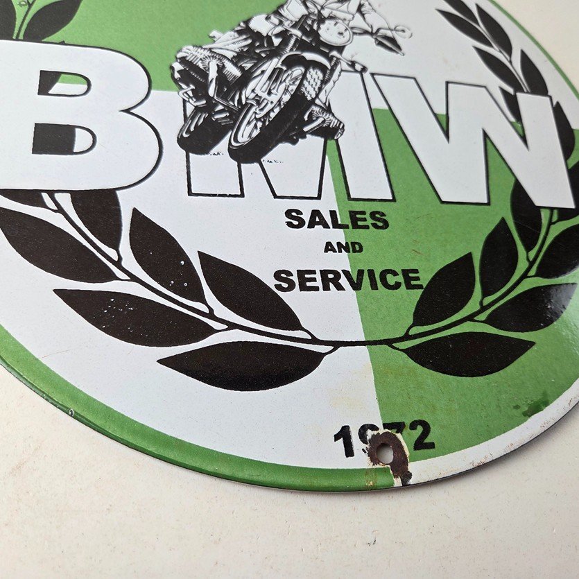 Vintage BMW Sign - Porcelain Motorcycle Gas Pump Service Auto Sign - Image 11